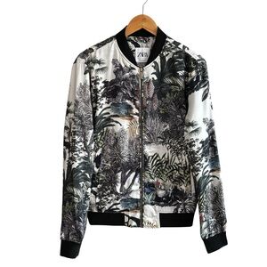 ZARA Men’s Floral Jungle Print Bomber Jacket Size L